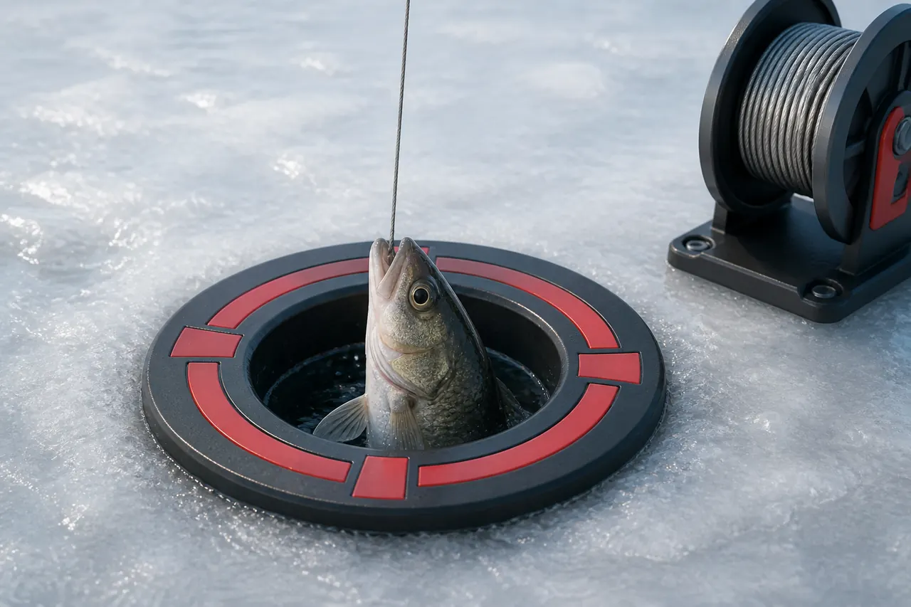 Close view of a target mark at the Ice Fish hole