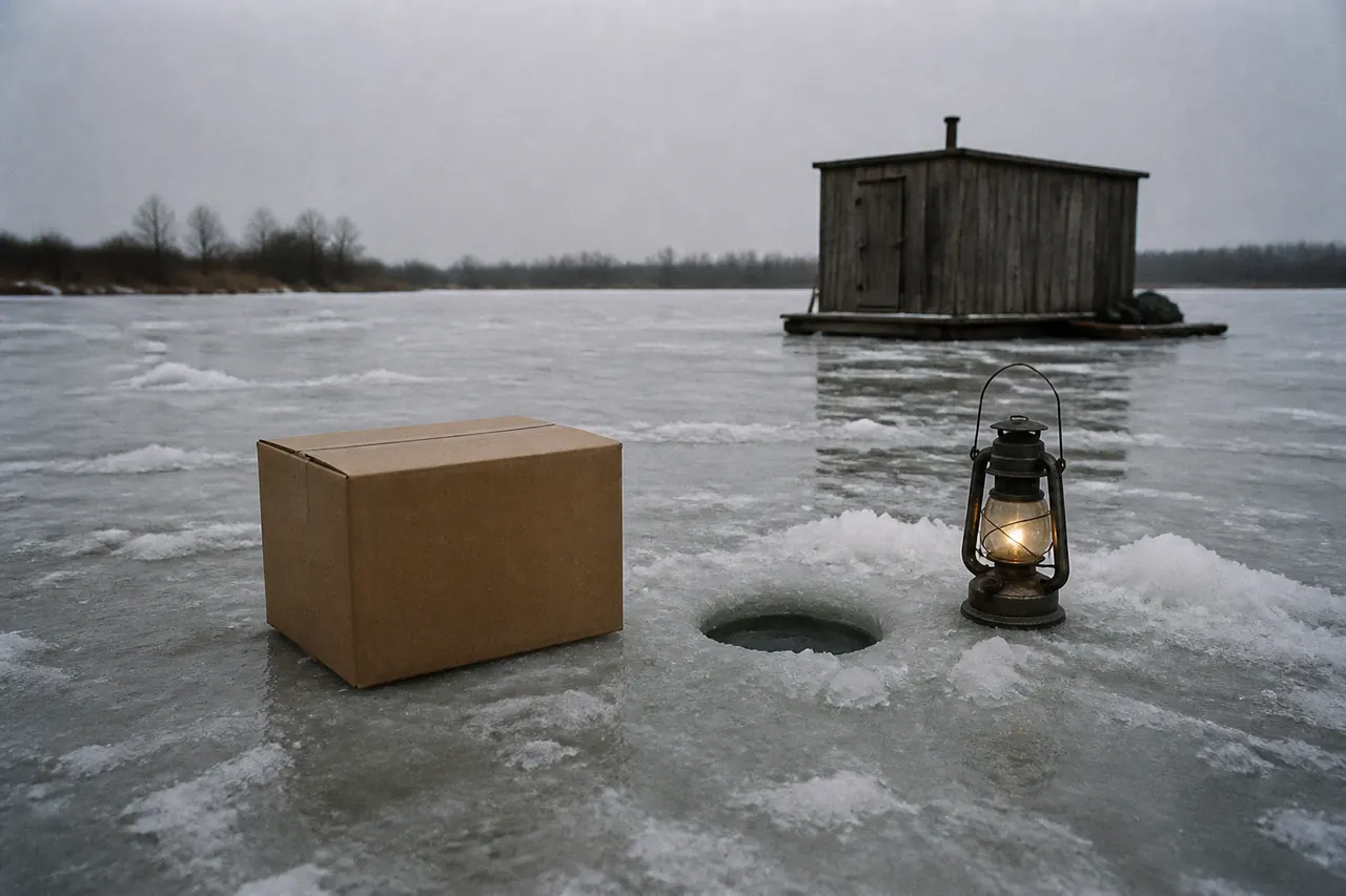Installer crate on ice with the Ice Fish hole in the distance