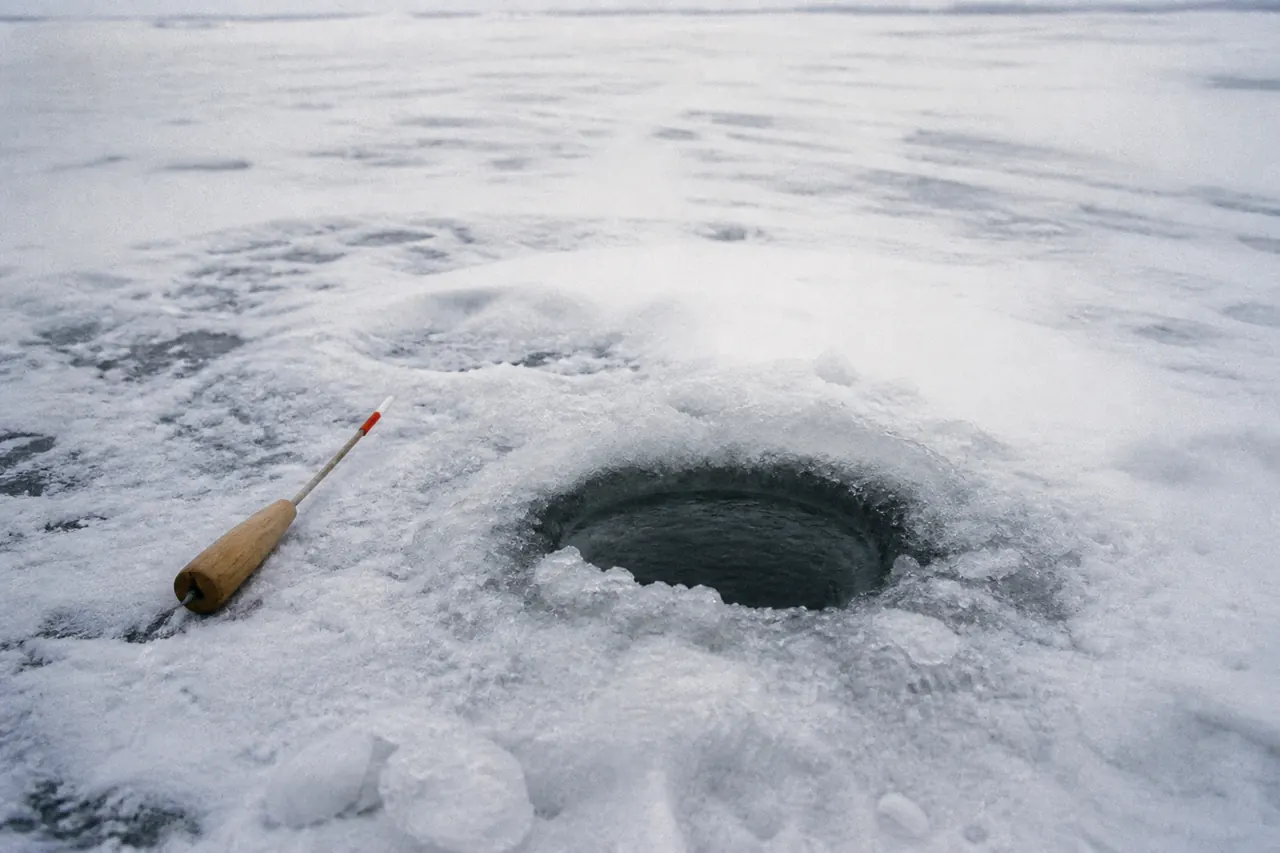 Empty Ice Fish hole on demo credits, no live stake