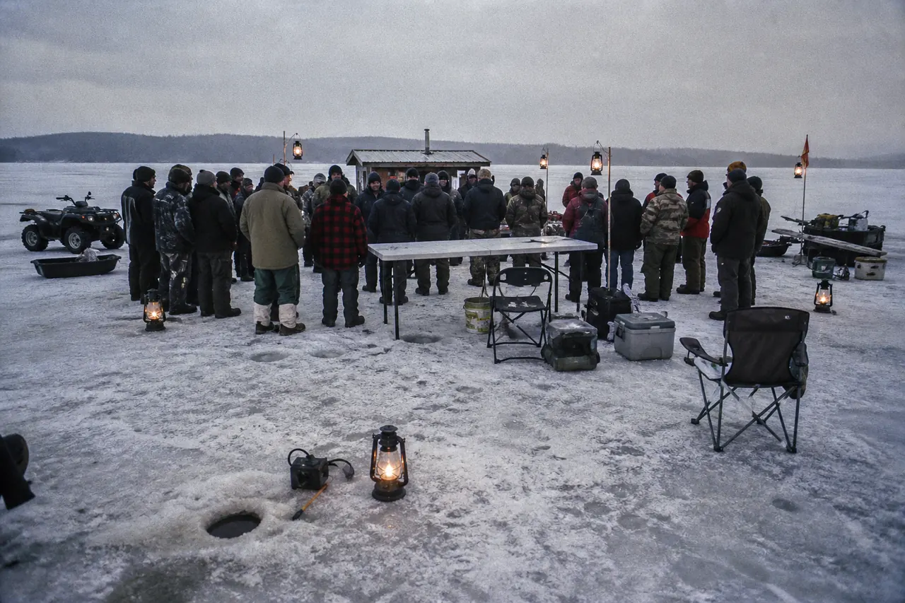 Crowded live-show hut versus a solo Ice Fish winch