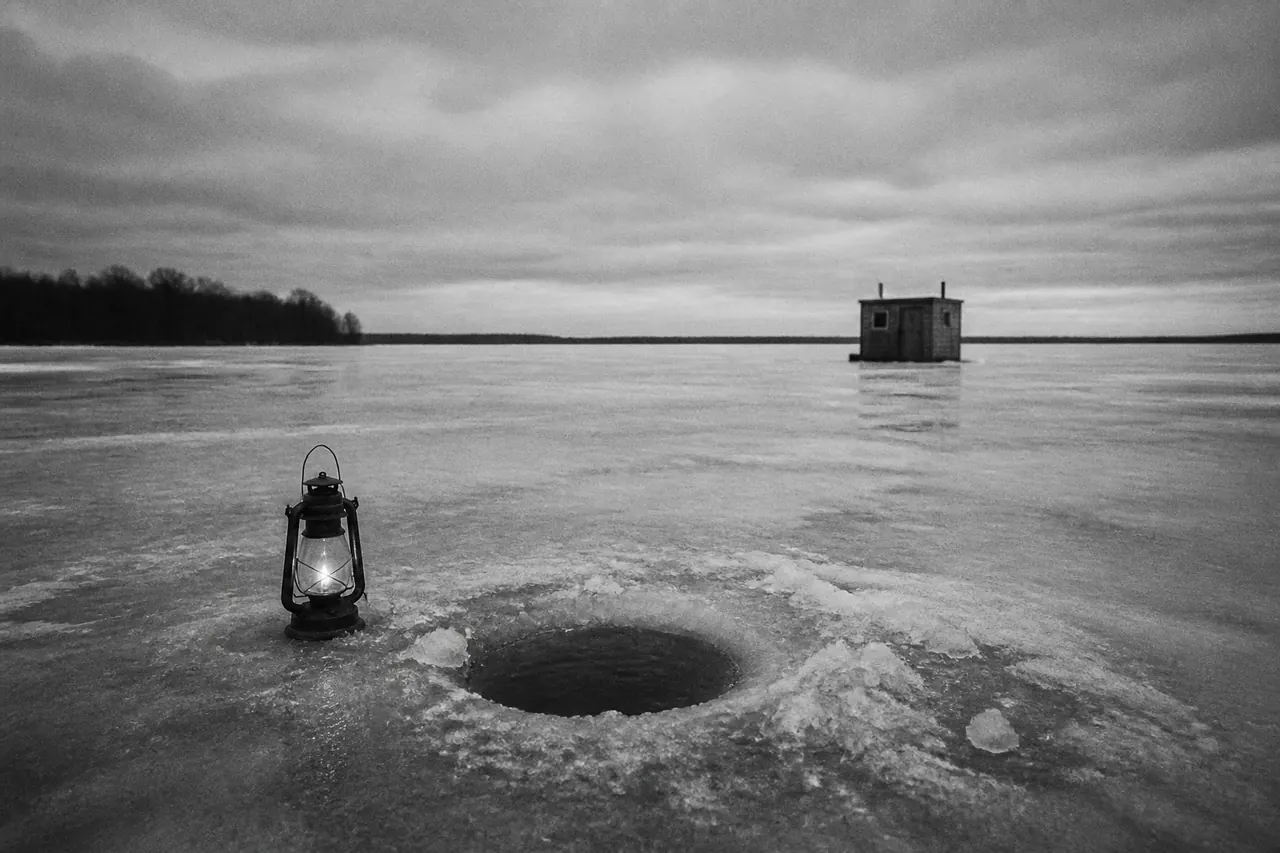 Ice Fish practice hole before the first catch starts
