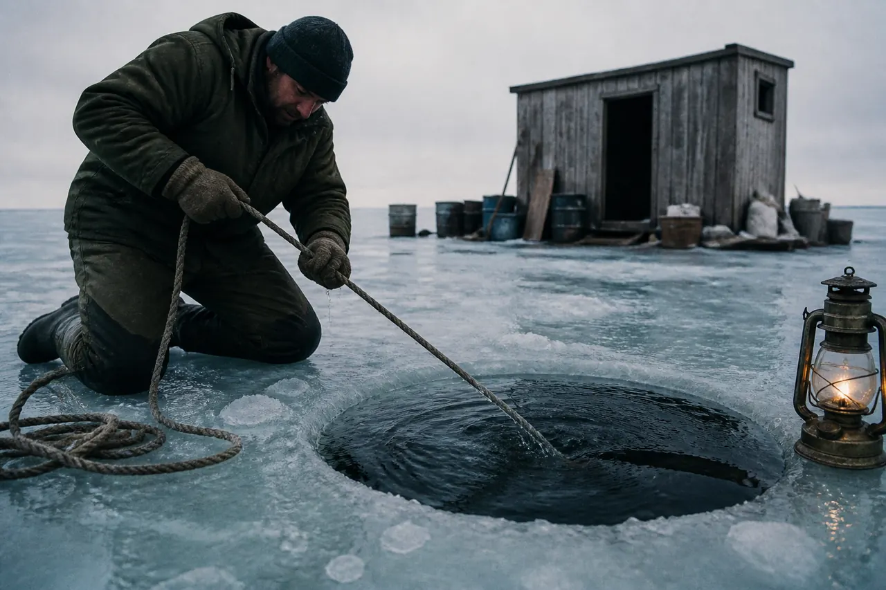 Landed Ice Fish catch beside the hole after the stages end