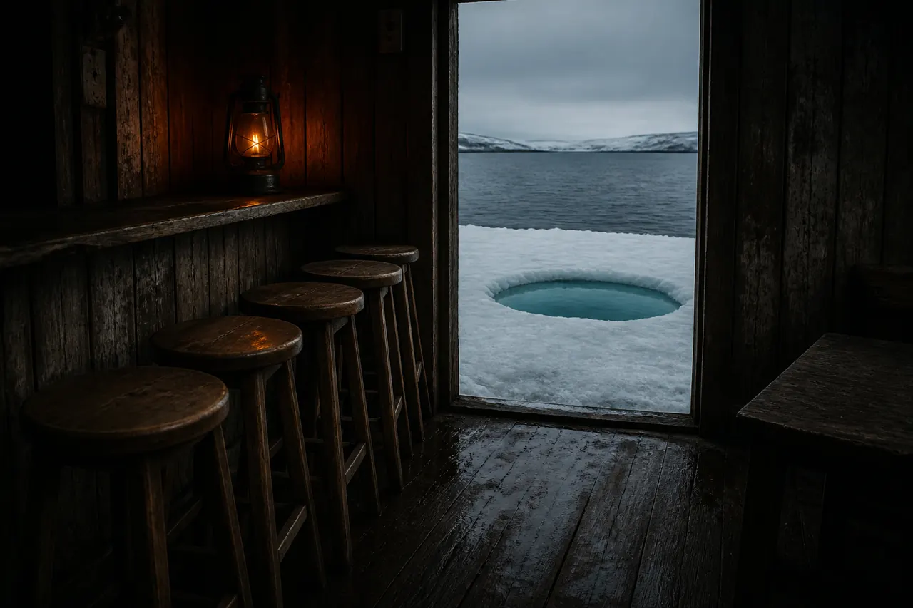 Lobby doorway of ice opening onto the Ice Fish table