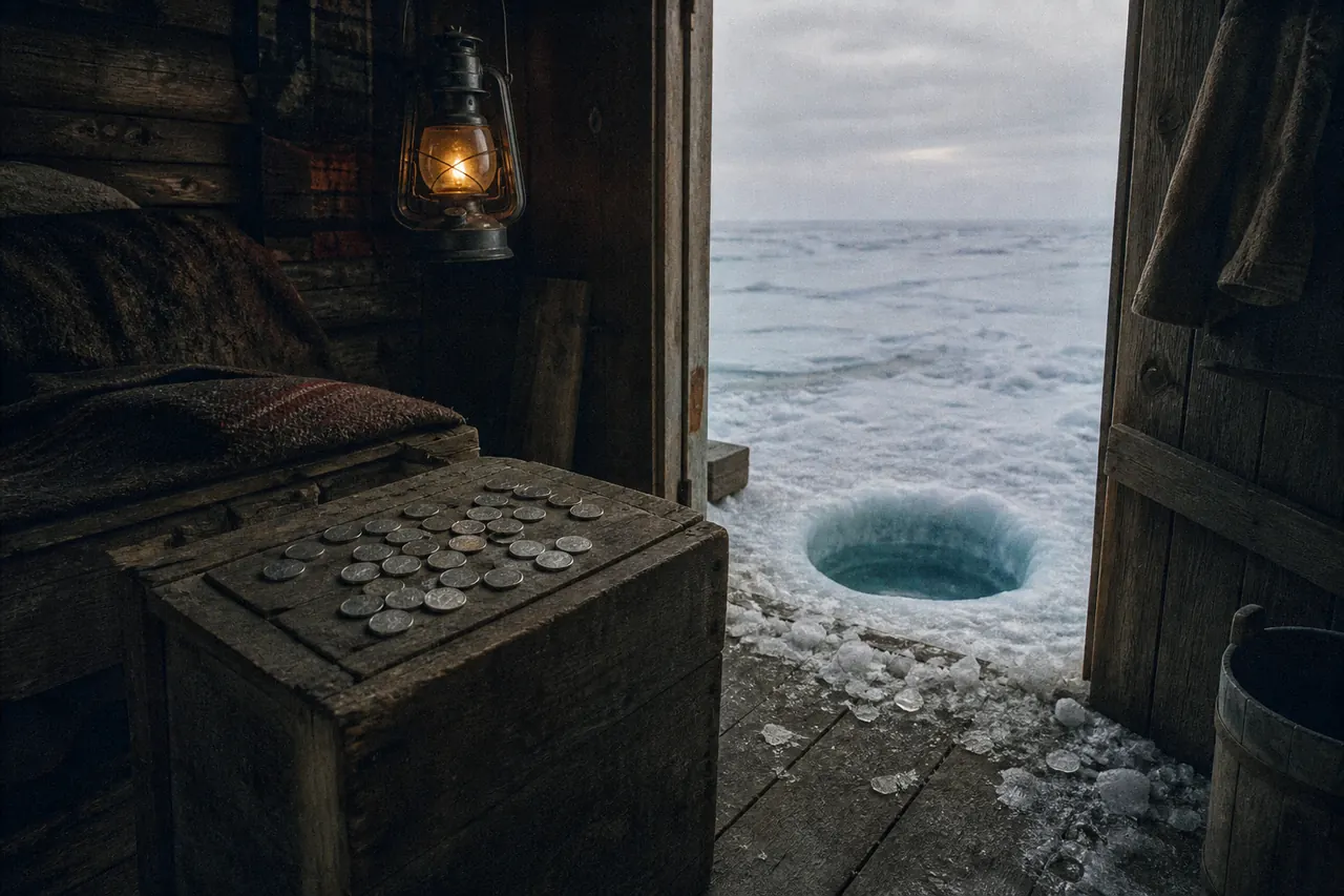 Single coin at the Ice Fish hole after a live stake