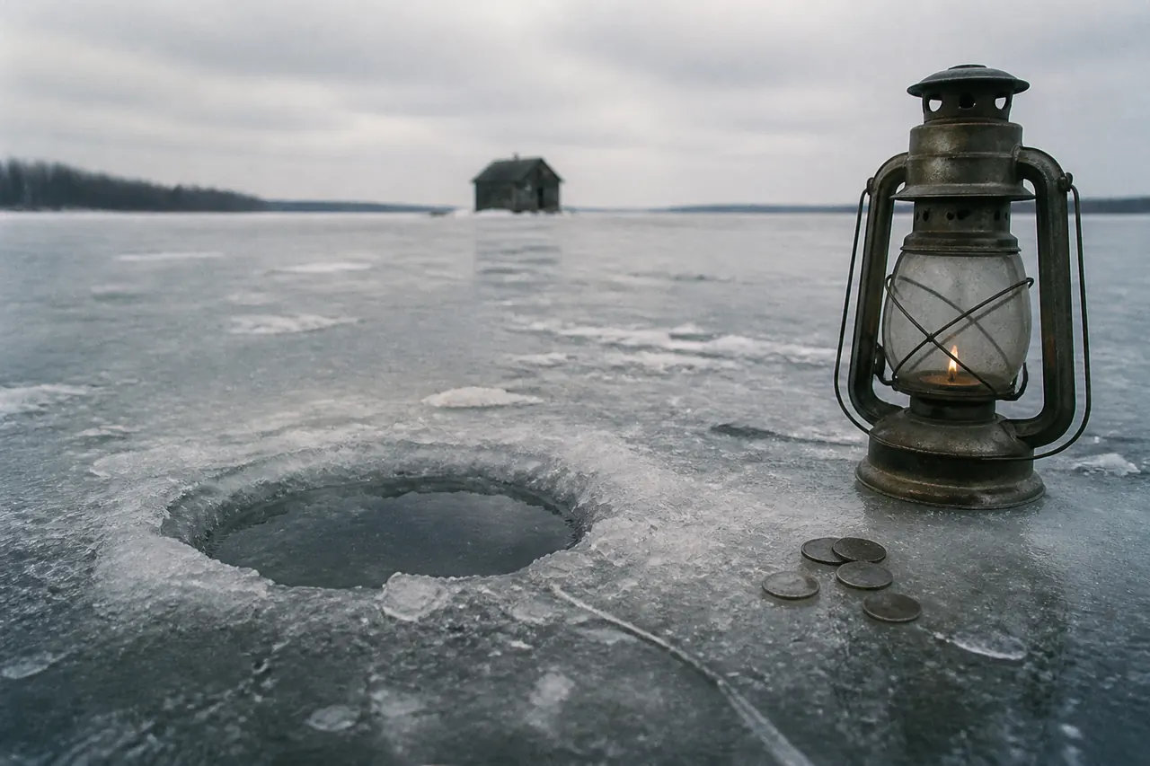 One rupee coin at the Ice Fish winch, catch not started