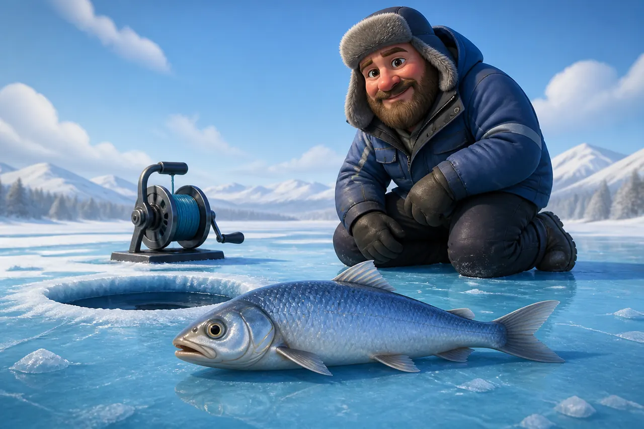Ice Fish round over: fish on the ice next to the hole