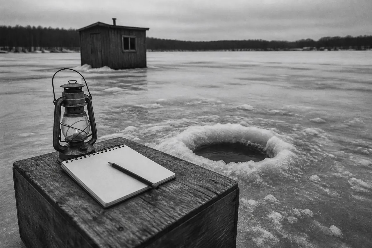 After-round Ice Fish table, fish on the ice, winch still