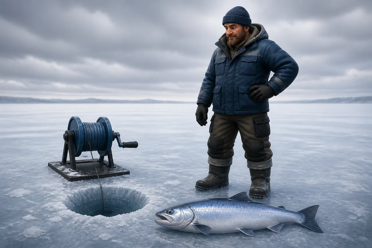 Notebook beside a finished Ice Fish catch on the ice