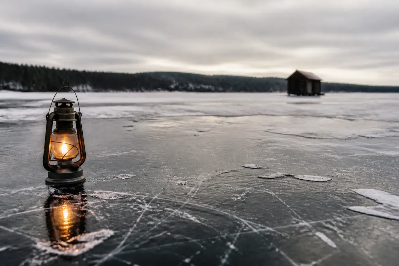 Solid path of ice to a working Ice Fish winch