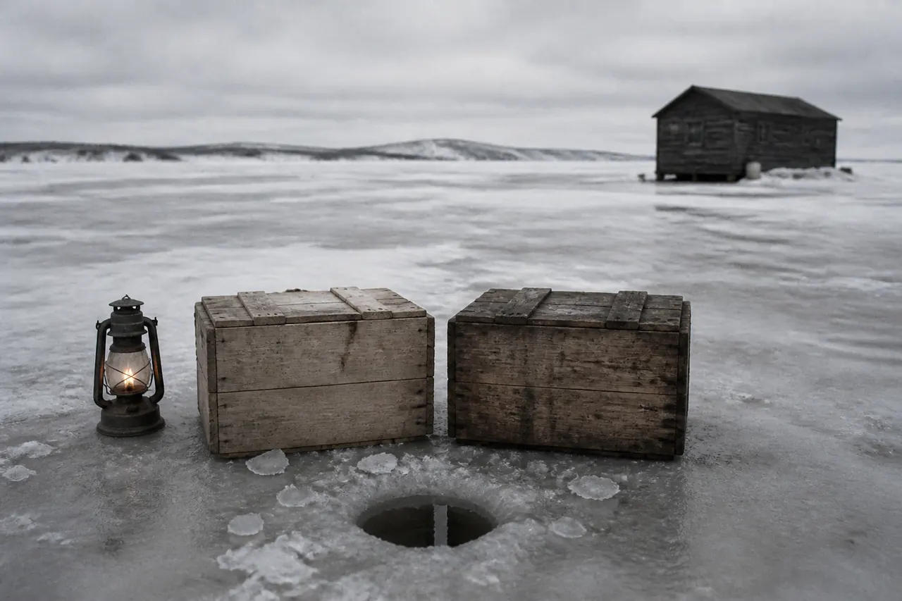 One Ice Fish hole with a live fish, one empty fake table